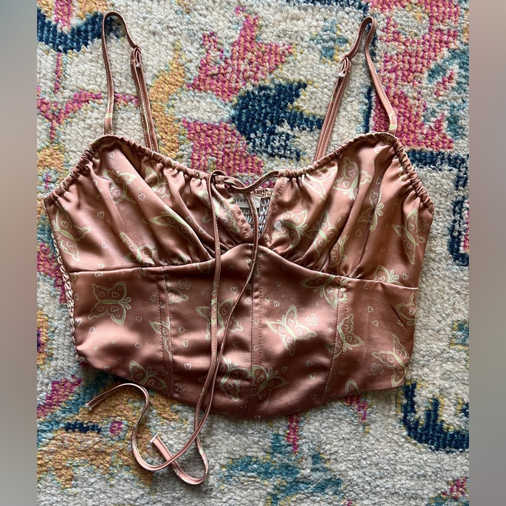 LA Hearts Butterfly Corset Crop Top Medium